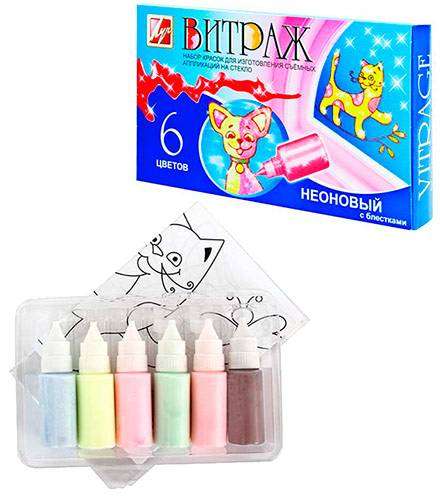 Glass Paints with Glitter - Stained Glass, 6 Colors
