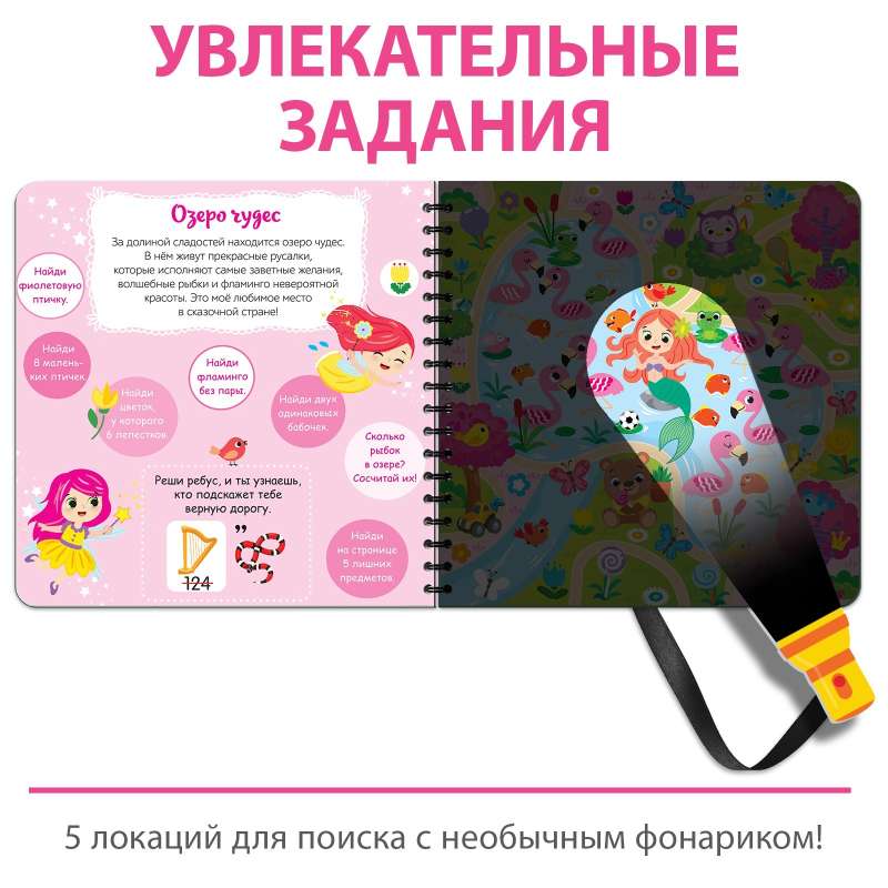 Book with a flashlight - Shine and find. The magical path