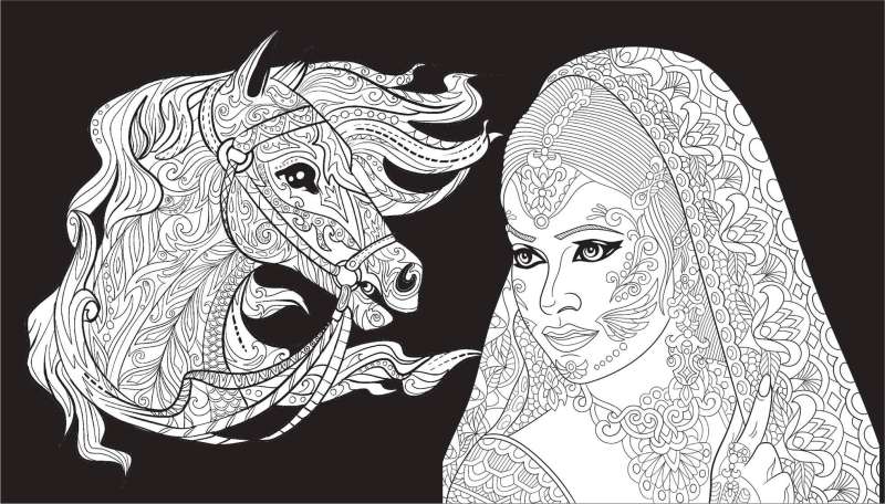 Warm East. Coloring on a Black Background