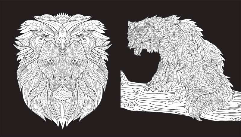 Shades of Nature. Coloring Book on Black Background