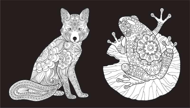 Shades of Nature. Coloring Book on Black Background
