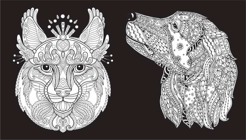 Shades of Nature. Coloring Book on Black Background