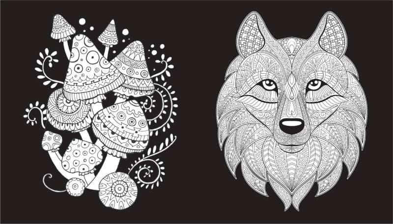 Dark Forest. Coloring on a Black Background