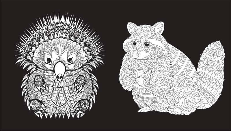 Dark Forest. Coloring on a Black Background