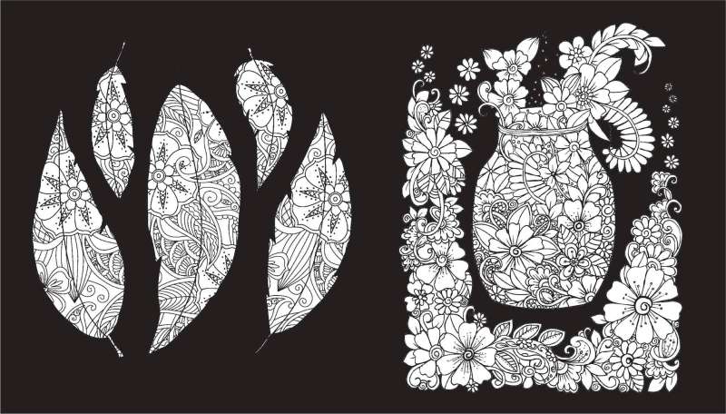 Charming Flowers. Coloring on a Black Background