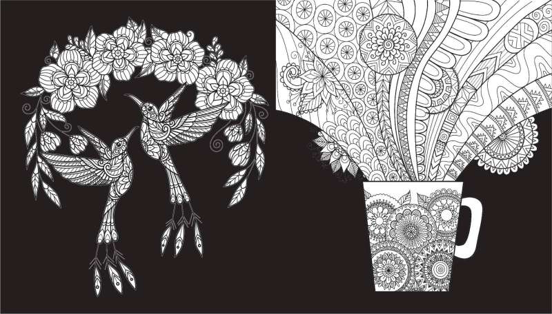 Charming Flowers. Coloring on a Black Background