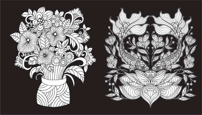 Charming Flowers. Coloring on a Black Background