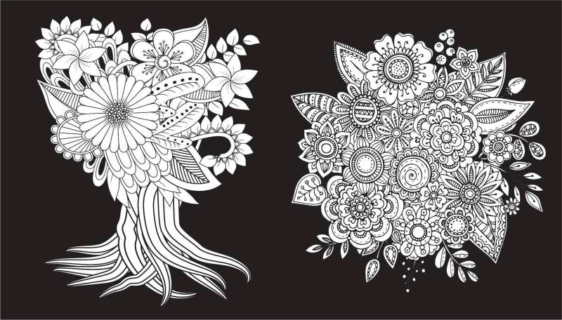 Charming Flowers. Coloring on a Black Background
