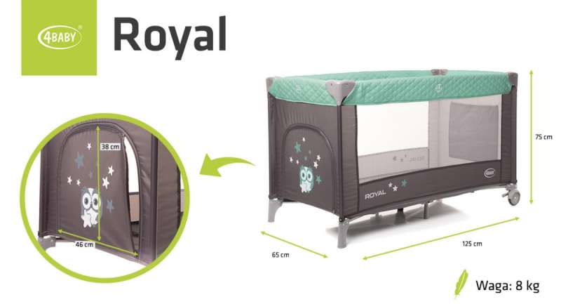 4BABY ROYAL Travel Crib with Opening Side - Green