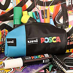UNI Posca Tubular Pencil Case 1-compartment 200x85mm, blue-black