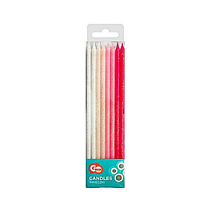 Set of candles - 24pcs. 14.5x0.6cm, pink