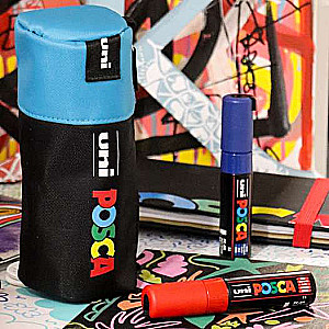 UNI Posca Tubular Pencil Case 1-compartment 200x85mm, blue-black