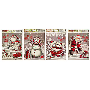 New Year decoration sticker for window with glitter 20x30cm, mix