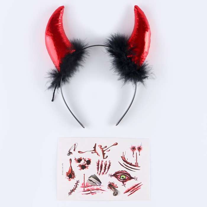 Creativity Set - Halloween 2 Pieces Headband, Tattoo Scars, Tattoo Mix