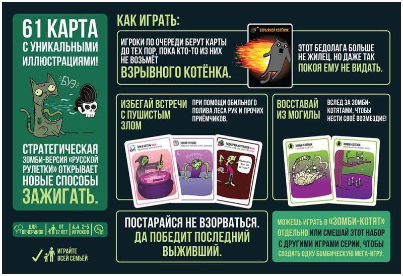 Board Game - Exploding Kittens. Zombie Kittens