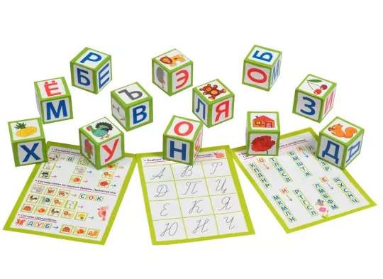 Smart cubes in a box. 12 pieces. Learning to read.