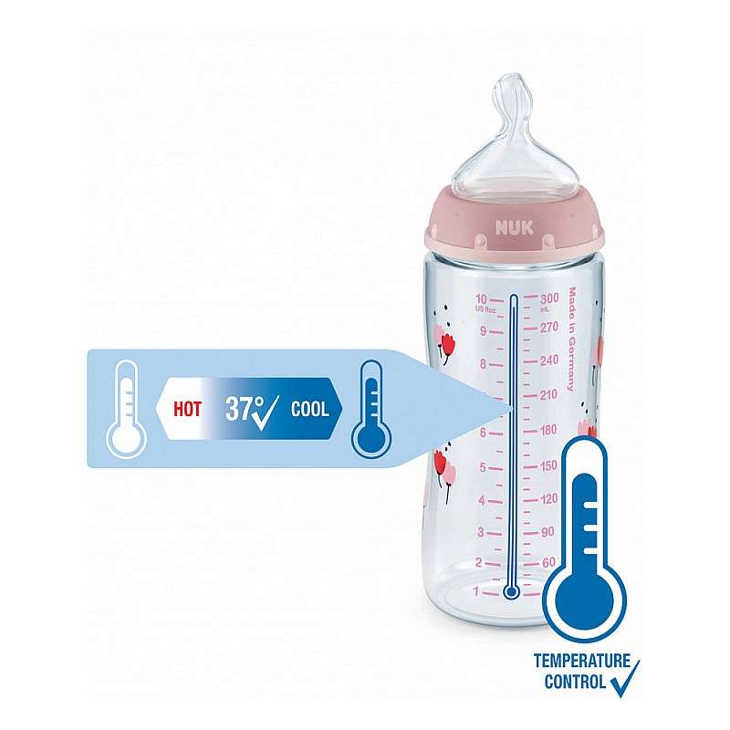 NUK First Choice PP bottle with temperature control indicator 300ml with latex nipple 0-6m