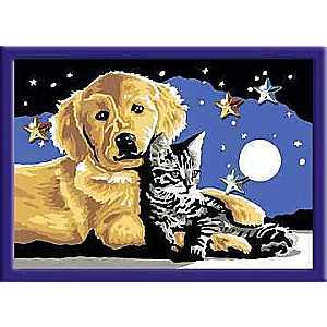 Painting by numbers 13x18cm Dog with kitten