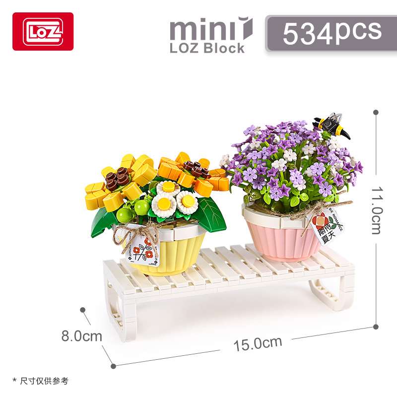 3D LOZ Flower Pot Constructor / Mosaic, 543 pcs, 110x150mm