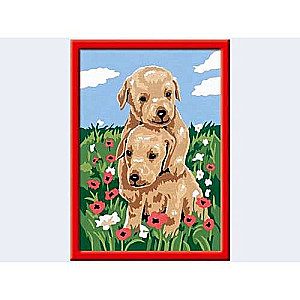 Painting by numbers - Two puppies in poppies