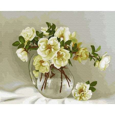 Numbered Painting on Wood 40x50 BUZINA. WHITE ROSES 24 colors
