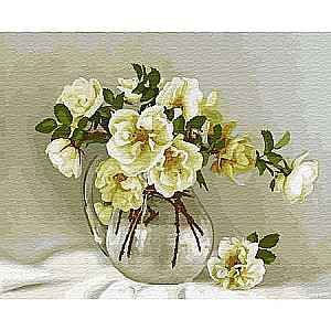 Numbered Painting on Wood 40x50 BUZINA. WHITE ROSES 24 colors