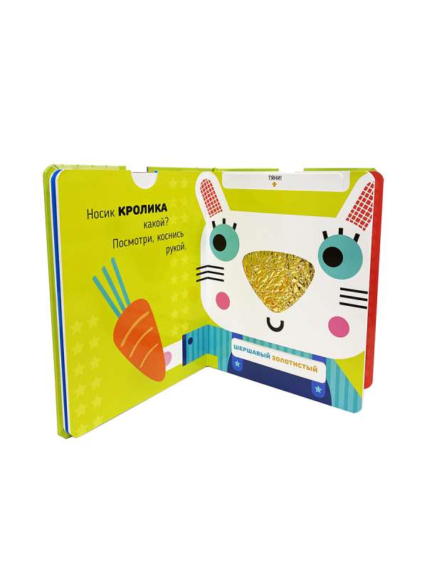 Crocodile... pink and fluffy? Interactive book with tactile pull-out cards