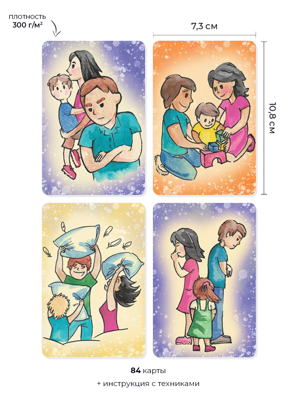 Metaphorical cards Mom, Dad and Me. Working with child-parent relationships cards + brochure