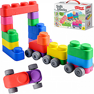 Developmental toy - Soft blocks 15 blocks + 12 wheels