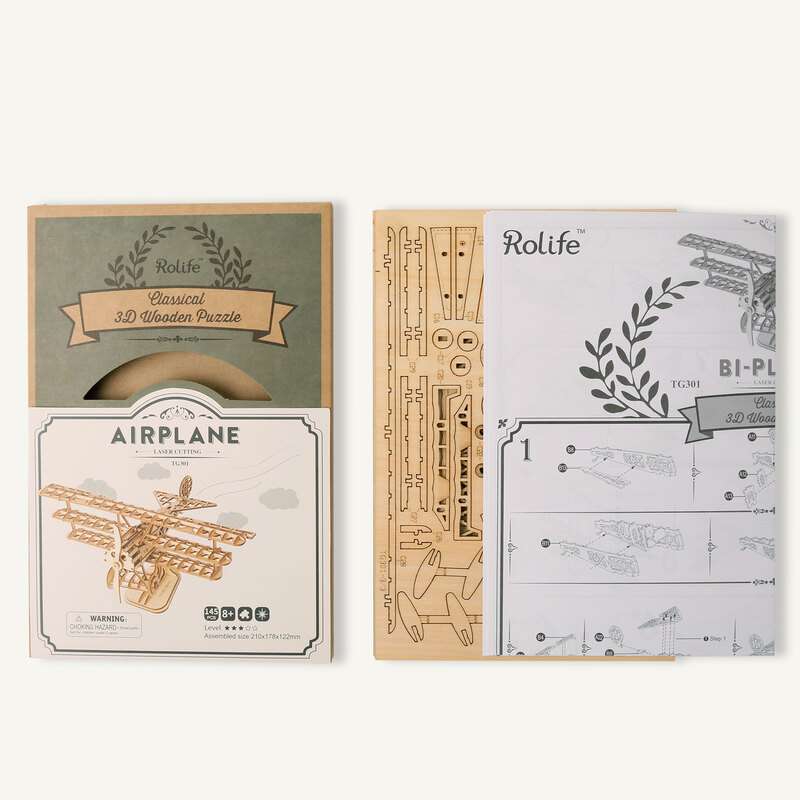 Wooden 3D Puzzle ROBOTIME Bi-Plane, 145 pcs.