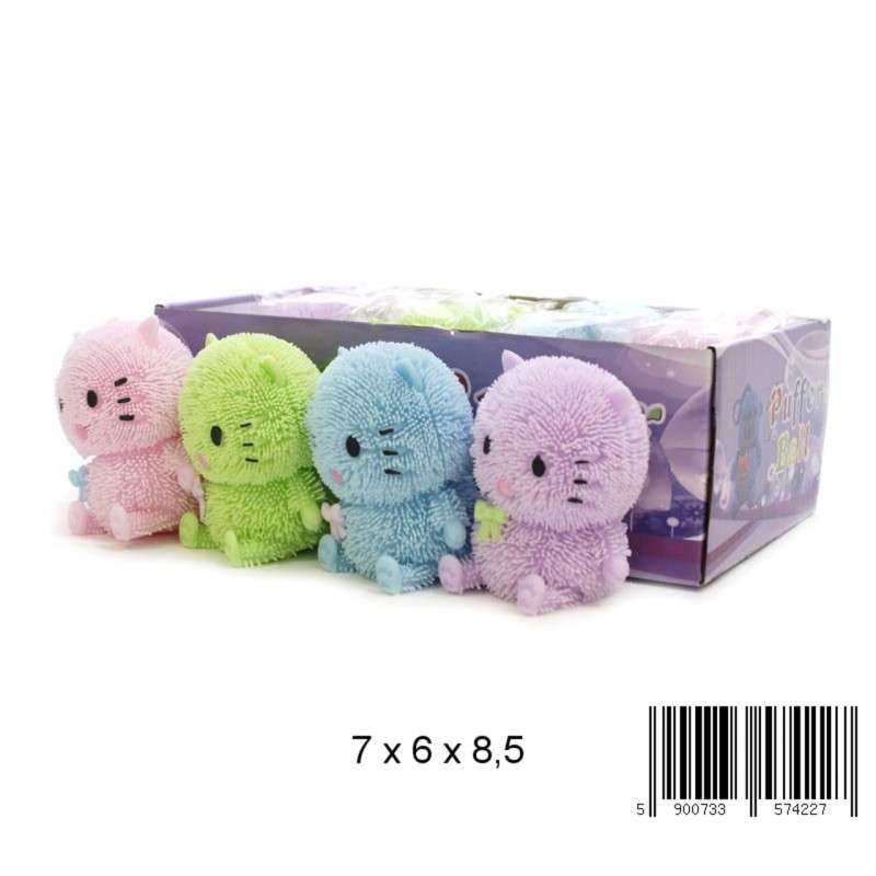 9cm Puffer Kitten Stress Toy with Light Mix
