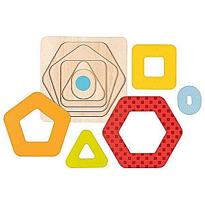 Wooden puzzle GOKI 5 levels of geometric shapes, 1 model