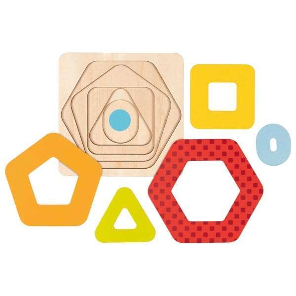 Wooden puzzle GOKI 5 levels of geometric shapes, 1 model
