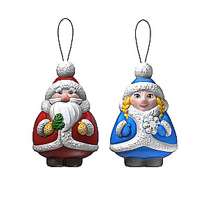 Painting Christmas Ornaments Father Frost and Snow Maiden
