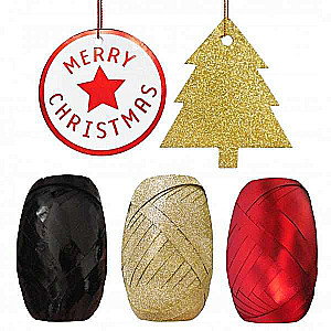 Christmas Packaging Set Ribbons 3 pcs x 10m/cards, red/gold 6 pcs.