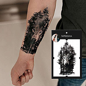 Tattoo - Temporary Sticker Wolf in the Shadow of the Forest 15.5x21cm