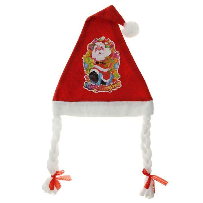 New Year's Cap Santa Claus with Braids, 40x27 cm, mix