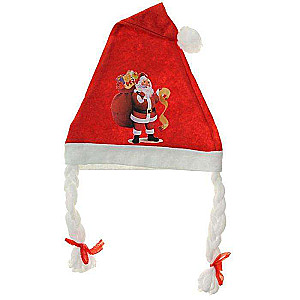 New Year's Cap Santa Claus with Braids, 40x27 cm, mix