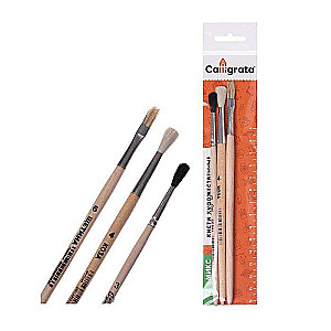 Brush Set Mix 3pcs Calligrata No.5 round: Squirrel No.3, Goat No.4 Flat bristle No.6 bag