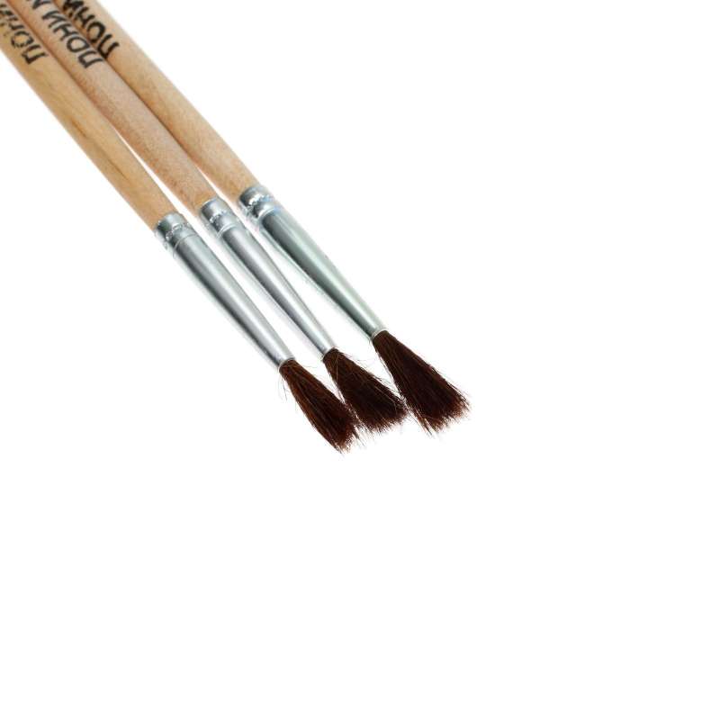 Set of pony round brushes 3 pieces No. 1, 2, 3 with wooden handles