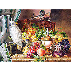 Puzzle Copy of Still Life With Fruit and a Cockatoo, Josef Schuster 3000 pieces.