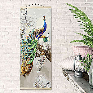 Numbered Painting 35X90 Colored Canvas PANNO. PEACOCKS ON A TREE 40 colors
