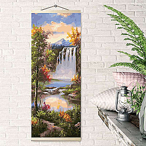 Painting by numbers 35X90 color canvas PANEL. WATERFALL 41 colors