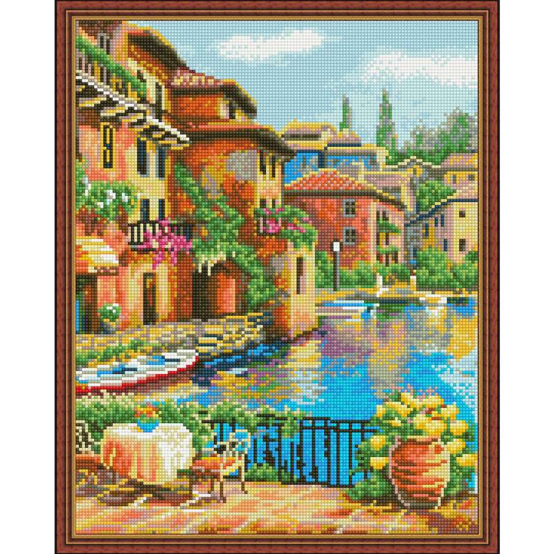 Diamond mosaic with applied frame 40x50 cm - Breakfast on the waterfront