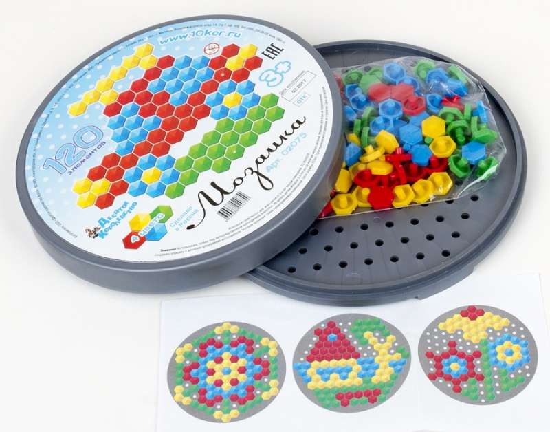 Šešiakampė mozaika 120 vnt. (apvalia plastikinė dėžutė)