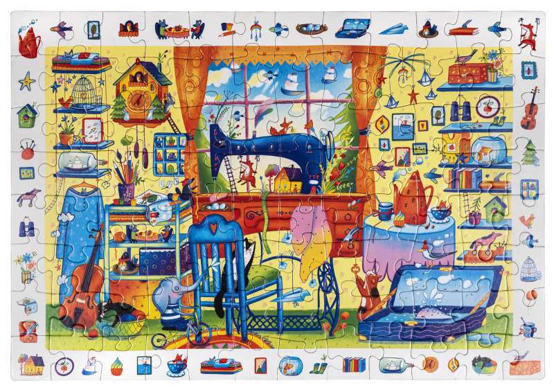 IQ Puzzle mit einem entwicklungsfördernden Spiel 96 Teile. Zu Besuch beim Schneider