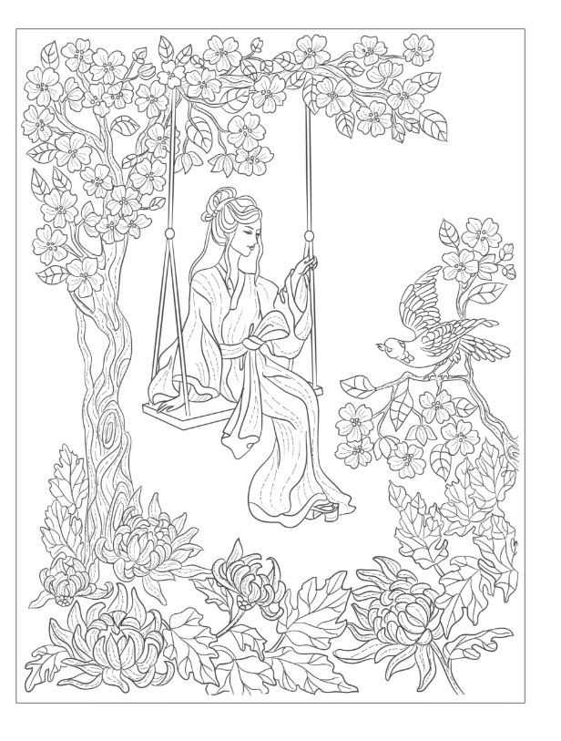 Japanese Garden. Coloring Guide to the World of Japanese Symbolism