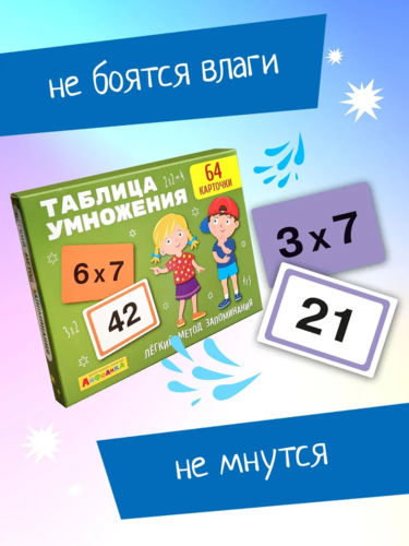 Set of Development Cards for Children Multiplication Table