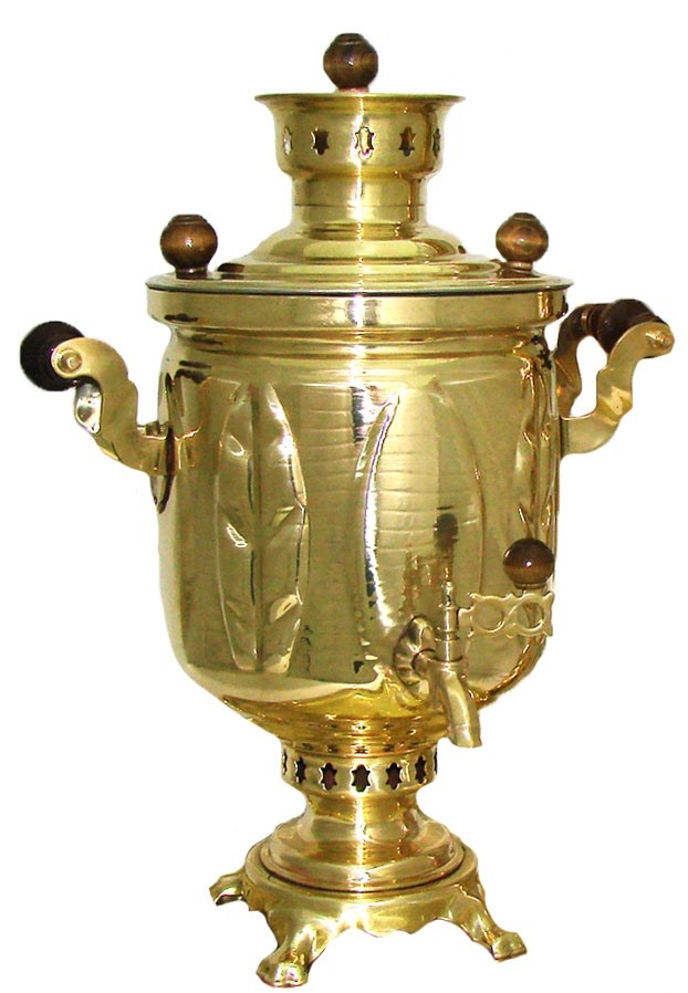 Samer for burning wood, with a capacity of 5 liters. Standard form of a faceted jar with leaves