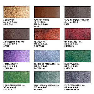 Watercolor Paint Set White Nights Granulation and Natural Earths, 12 half-pans x 2.5 ml, plastic
